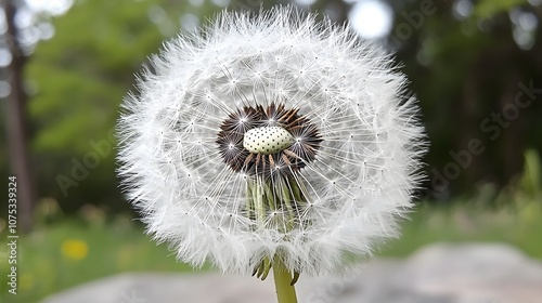 Dandelion Clock: A close-up of a dandelion’s fluffy seed head, individual filaments ready to disperse. The windless air mirrors the slow pace of legal proceedings. 