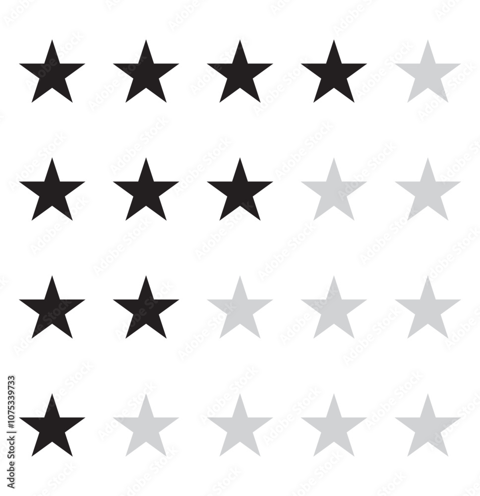 One to five star rating, rate us, review vector icon set isolated on grey background. Customer feedback concept. Vector illustration. 545 One to five star rating, rate us, review vector icon set isolated on grey background. Customer feedback concept. Vector illustration. 545