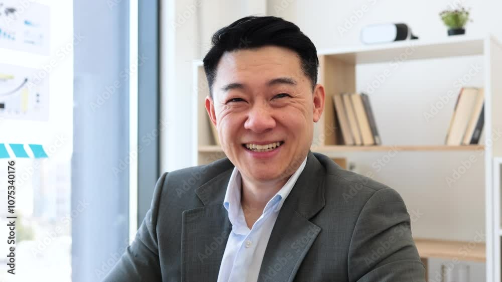 Portrait of Asian male businessman in office setting, dressed in formal attire. He is sitting at desk working on laptop, exuding confidence and professionalism. Portrait of Asian male businessman in office setting, dressed in formal attire. He is sitting at desk working on laptop, exuding confidence and professionalism.