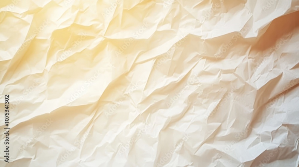 Obraz premium Wrinkled beige paper background with soft, warm lighting, creating an organic, textured surface perfect for minimalist designs.