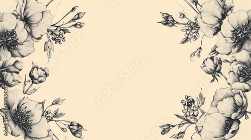 Wallpaper Mural Line art illustration of an elegant vintage greeting invitation card template featuring floral designs Torontodigital.ca