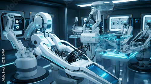 A photo of a robotic surgery system in a medical setting