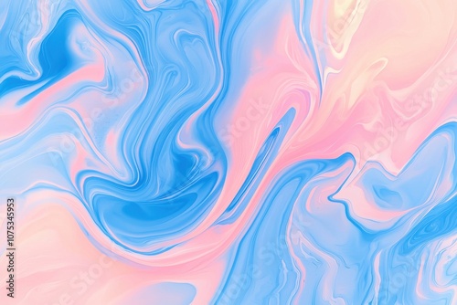 A swirling abstract design featuring soft pink and blue hues.