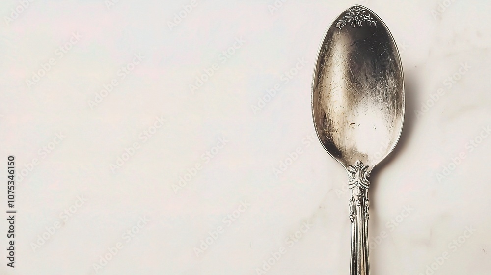 Elegant Silver Spoon Isolated on a White Background Highlighting Its Reflective Surface and Intricate Design for Culinary and Table Setting Illustrations