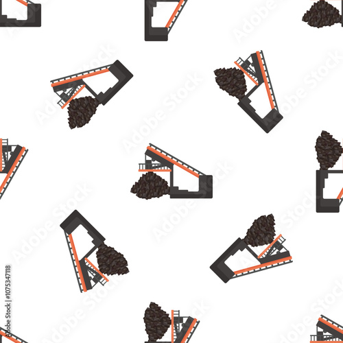Coal mining conveyor belt transporting extracted coal, forming a seamless pattern on a white background