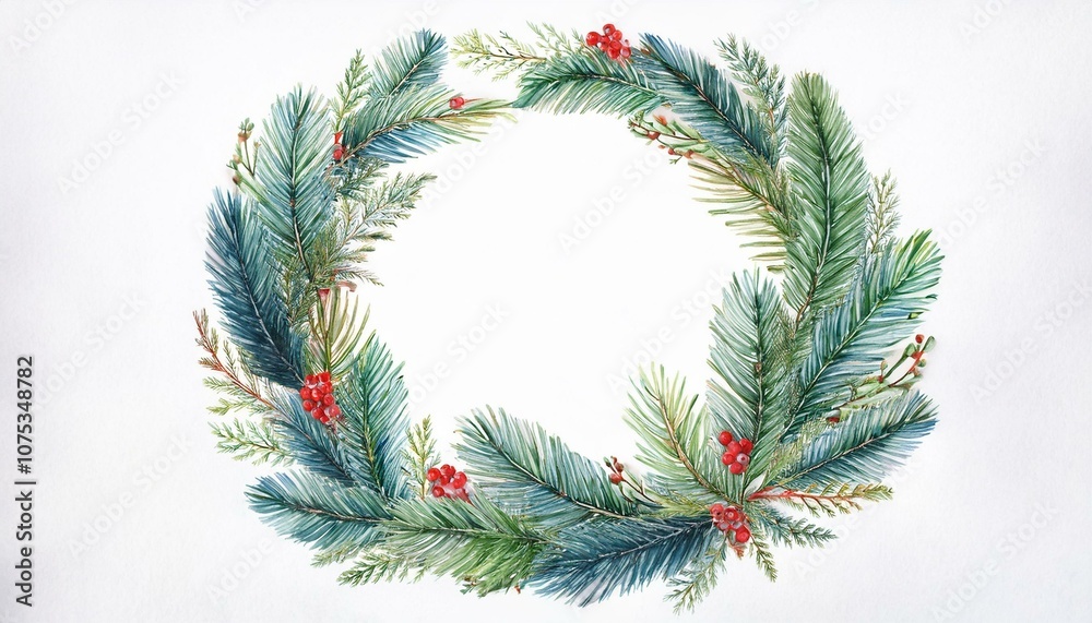 Watercolor Christmas wreath with fir branches and place for text. Watercolor Christmas wreath with fir branches and place for text.