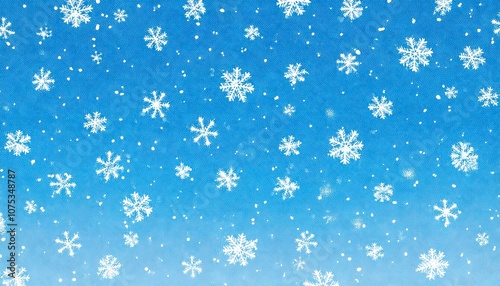 White snow falling on sky blue background seamless pattern. Flat style snowfall repeating texture for christmas greeting card or banner. Vector eps8 illustration.