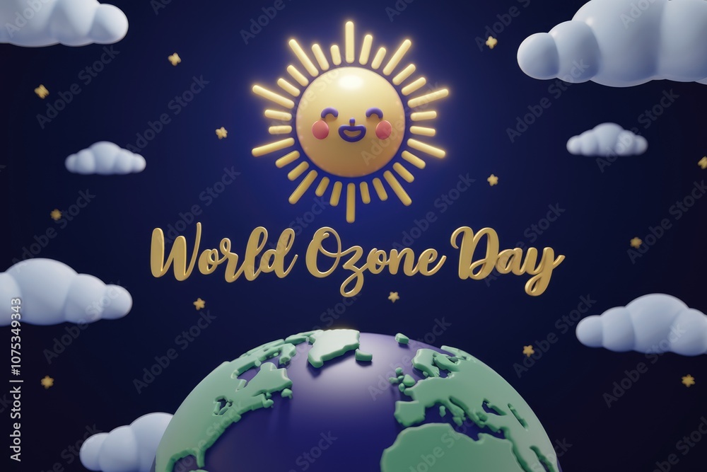 World Ozone Day illustration with a smiling sun and earth World Ozone Day illustration with a smiling sun and earth
