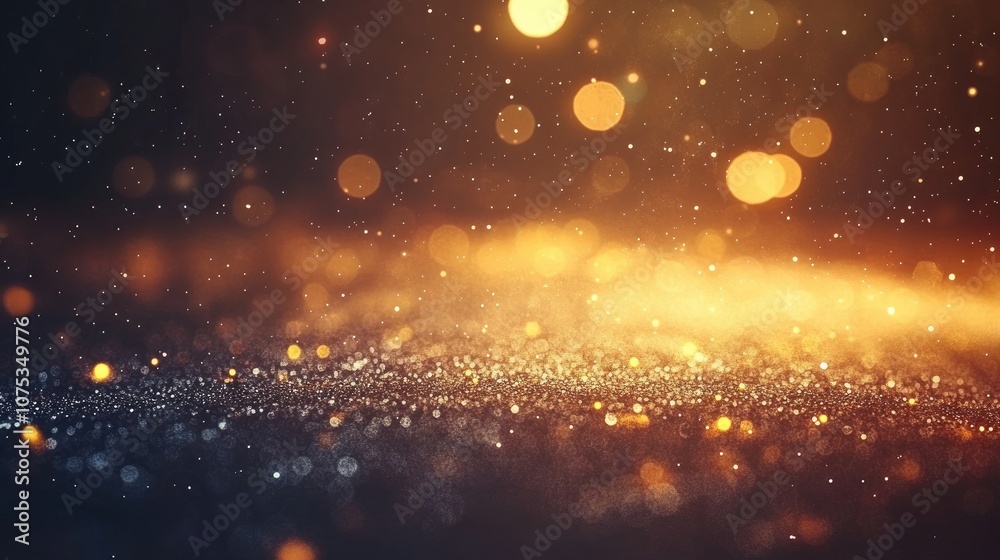 Obraz premium Golden bokeh lights on a dark background, shimmering holiday glow 