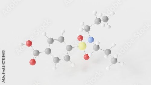 probenecid molecule 3d, molecular structure, ball and stick model, structural chemical formula uricosuric agent photo