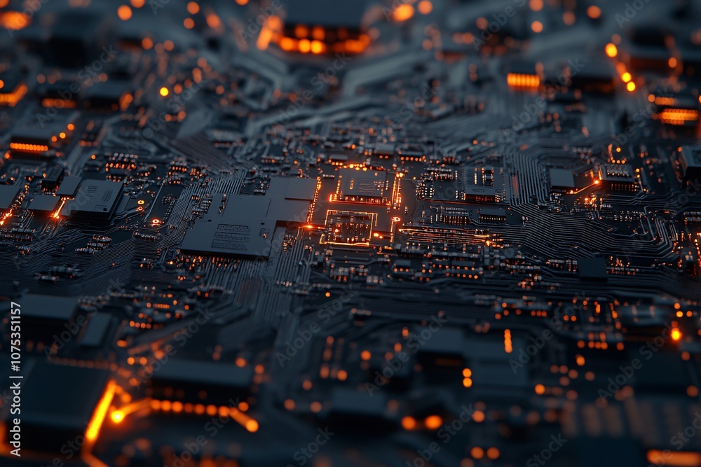 Close-up of a Circuit Board with Glowing Wires: Exploring the Intricacies of Modern Technology