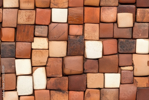 Earth-toned seamless tile pattern featuring natural square terracotta textures in various shades of brown, tan, and cream.