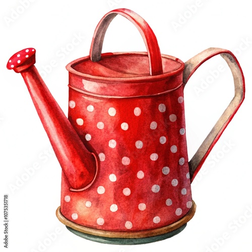 Obraz na płótnie red polka dot watering can isolate on white w salonie