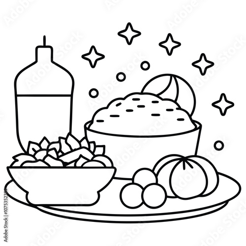 Holiday Leftovers Feast hand-drawn vector isolated on white background. Vector illustration