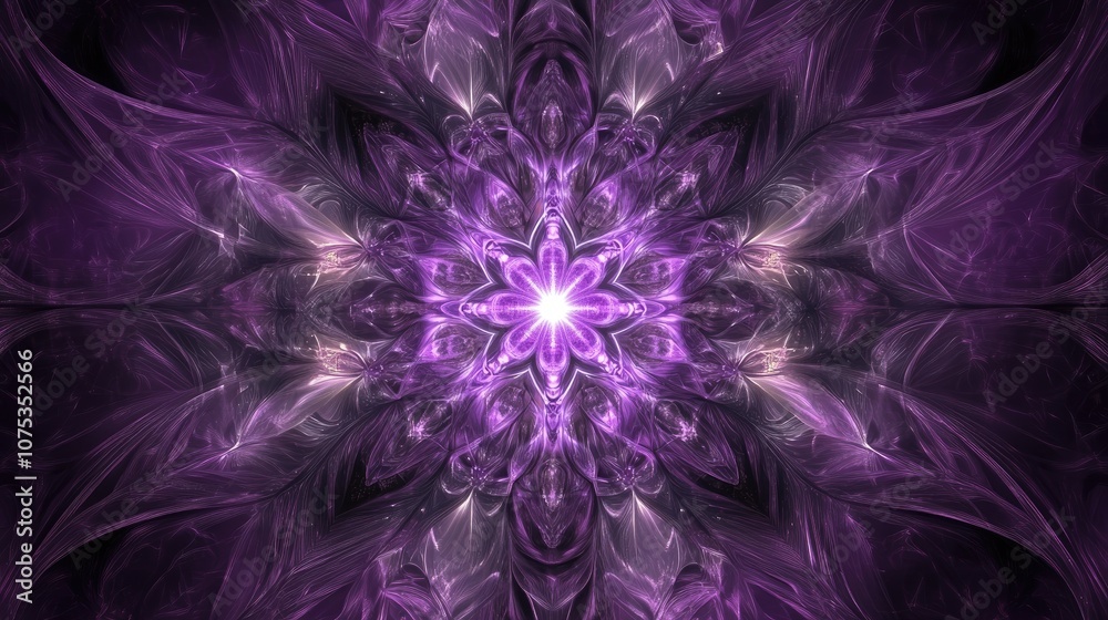 Abstract violet background featuring a fractal explosion star with glossy lines and intricate designs Abstract violet background featuring a fractal explosion star with glossy lines and intricate designs