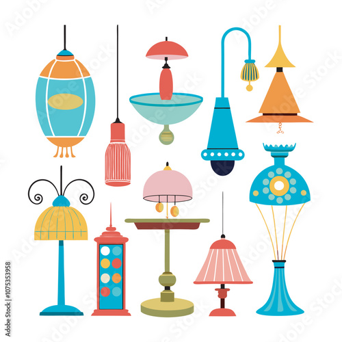 Lamp set various vector art illustration file 