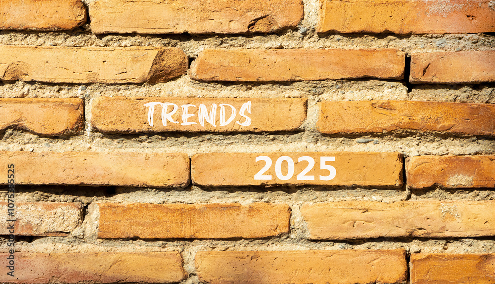 Planning trends 2025 new year symbol. Concept words Trends 2025 on beautiful brown brick wall. Beautiful brown brick wall background. Business trends 2025 new year concept. Copy space. Planning trends 2025 new year symbol. Concept words Trends 2025 on beautiful brown brick wall. Beautiful brown brick wall background. Business trends 2025 new year concept. Copy space.
