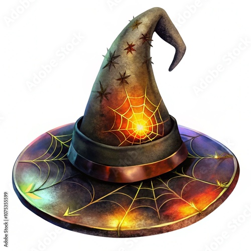 Black Halloween witch hat isolated on white background