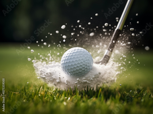 Golf, golf ball in a dynamic shot.