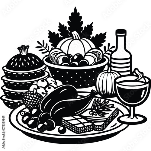 Holiday Leftovers Feast silhouette vector isolated on white background. Vector illustration