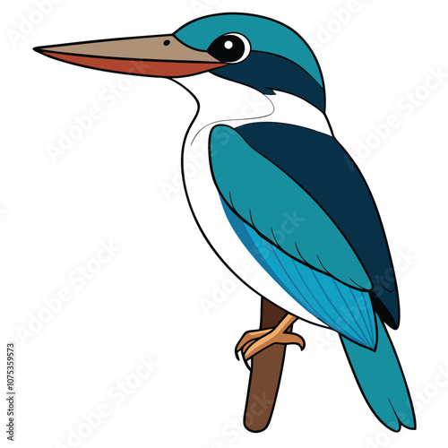 Colorful bird Kingfisher in flat cartoon illustration.