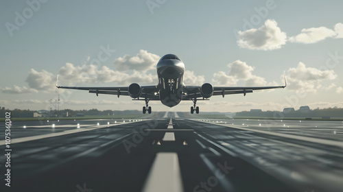 Airbus A380 Airplane Taking Off from Airport Runway. photo