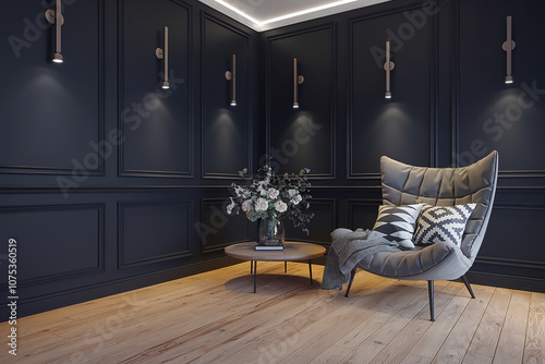 Scandinavian-inspired living room cozy lounge chair with pillows