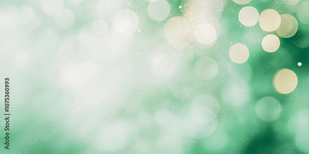 Fototapeta premium Soft green and gold bokeh background for holiday design and decoration