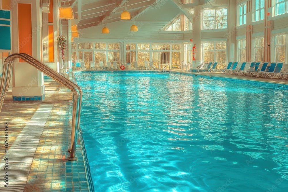 Obraz premium Professional lifeguard monitoring a spacious indoor swimming pool for safety and relaxation