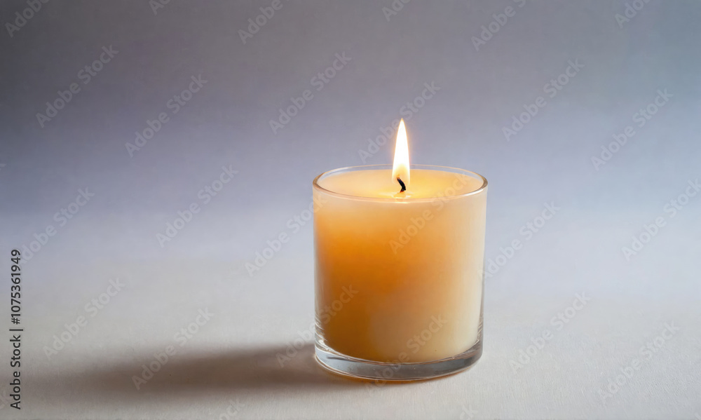 A single candle burns brightly against a gray backdrop A single candle burns brightly against a gray backdrop