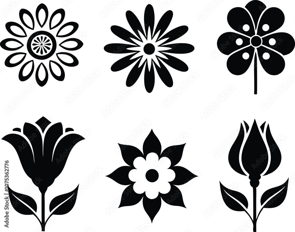 Flower icons set, flower collection vector black Flower icons set, flower collection vector black