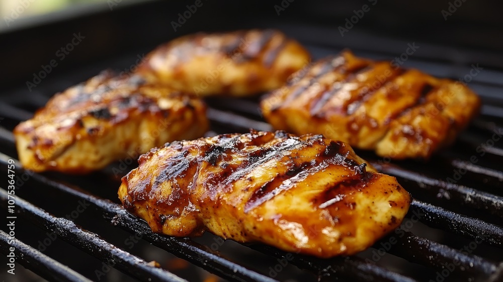 Glazed Salmon Filets Grilling on a Black Grill Glazed Salmon Filets Grilling on a Black Grill