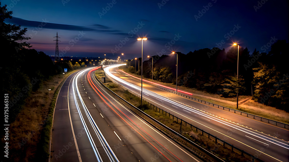 A long exposure photo of a highway at night A long exposure photo of a highway at night