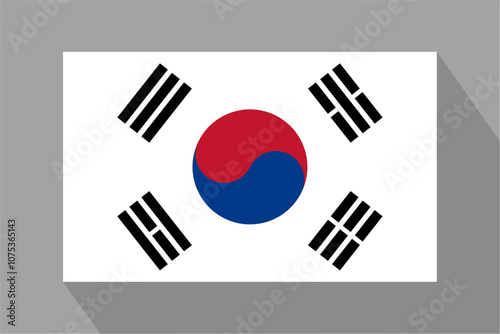 South Korean flag with shadow, vector illustration. The national flag of South Korea.