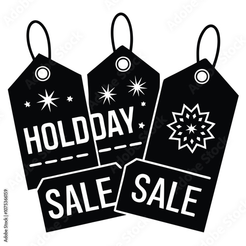 Holiday Sales Tags icon silhouette vector illustration on black and white