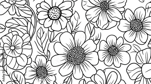 Line art illustration of easy mandalas designed for beginners adults and seniors Coloring page featuring simple flower doodle mandalas on a white background photo