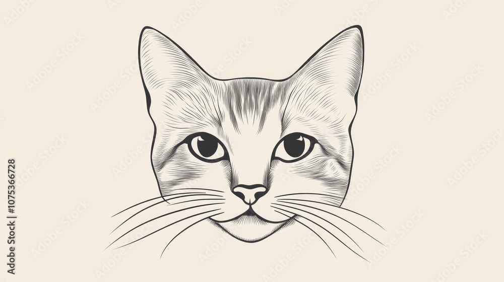 Line art illustration featuring a cartoon cat s face in a minimalist style Line art illustration featuring a cartoon cat s face in a minimalist style