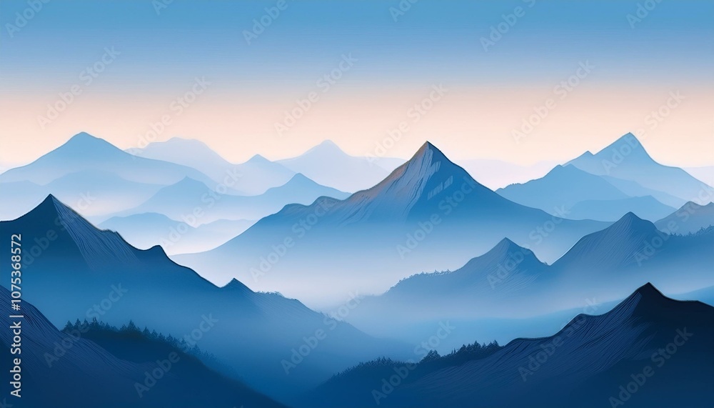 Fototapeta premium 안개가 끼인 산봉우리 동양화