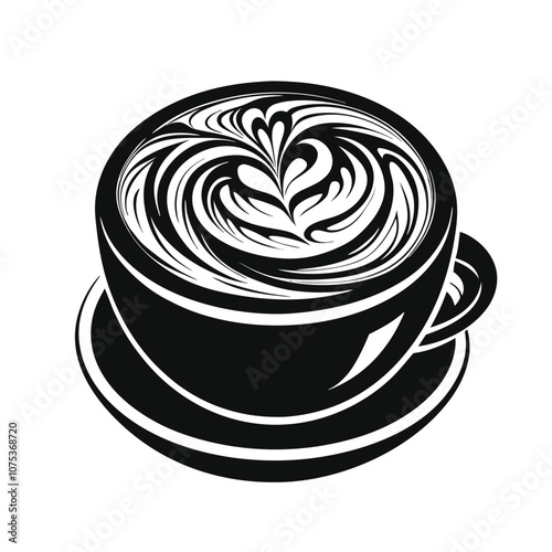 Latte Art Swirl icon silhouette vector illustration on black and white