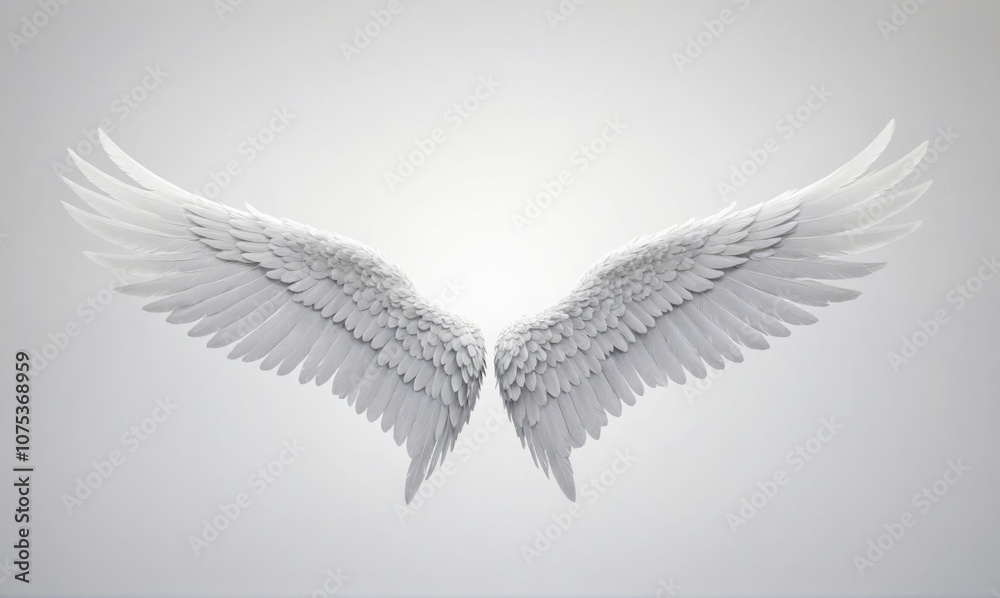 Obraz premium White angel wings spread against a white background