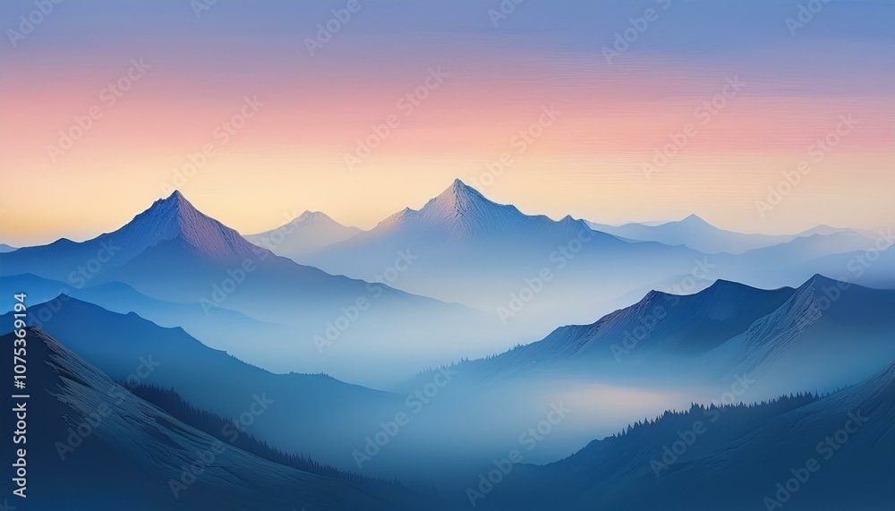 Obraz premium 안개가 끼인 산봉우리 동양화