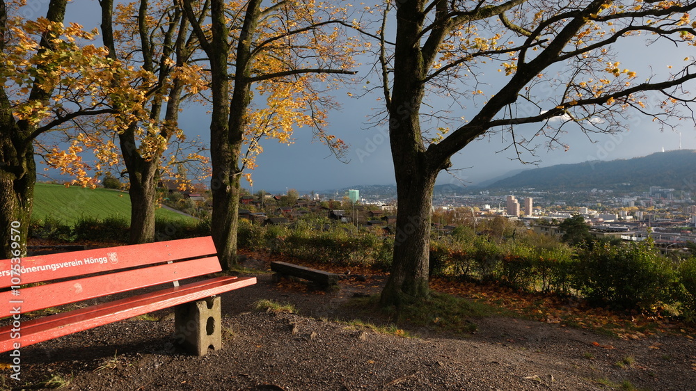 Naherholungsgebiet am Stadtrand in der Stadt Zürich, Eine Bank am Waldrand lädt zu einer Pause ein, Käferberg im Stadtteil Höngg, Herbst
Naherholungsgebiet am Stadtrand in der Stadt Zürich, Eine Bank am Waldrand lädt zu einer Pause ein, Käferberg im Stadtteil Höngg, Herbst