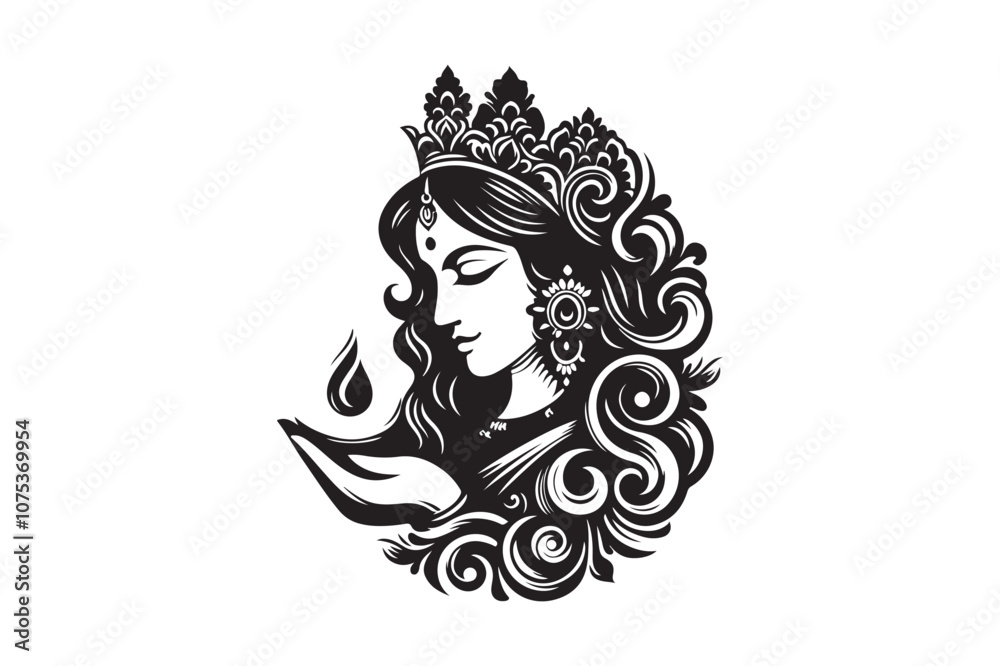 Maa Saraswati silhouette, Maa Saraswati silhouette vector Maa Saraswati silhouette, Maa Saraswati silhouette vector
