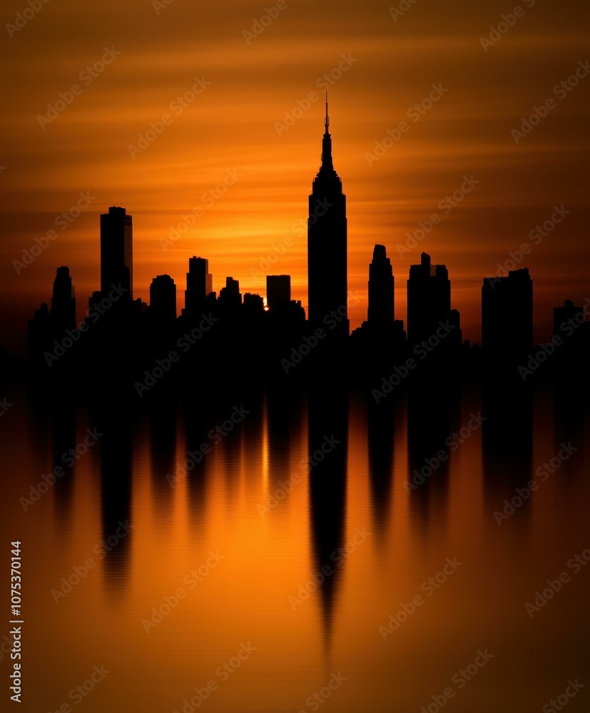 Obraz premium Stunning City Skyline at Sunset: A Captivating Reflection of Urban Architecture