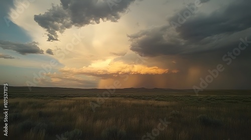 Incredible supercell spinning across Wyoming, sky full of dark storm clouds