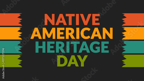 Native American Heritage Day text with side lines on a black background. Which is observed every year in November to celebrate and wish Native American Heritage Day.