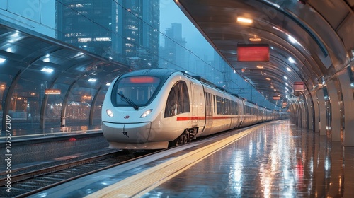 High-Speed Train on a Modern Urban Platform