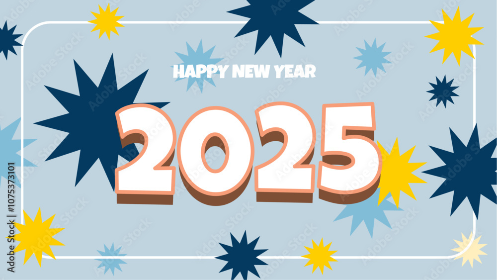 Blue Yellow And White Happy New Year 2025 Design Background Blue Yellow And White Happy New Year 2025 Design Background