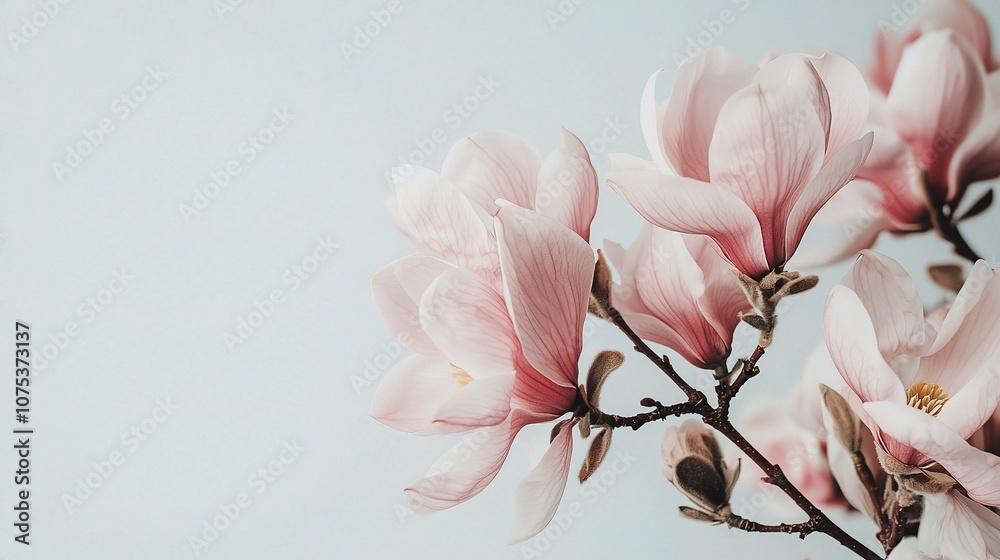 Elegant Pink Magnolia Flowers Isolated on Soft White Background Creating a Serene and Beautiful Floral Arrangement for Nature and Spring Themes Elegant Pink Magnolia Flowers Isolated on Soft White Background Creating a Serene and Beautiful Floral Arrangement for Nature and Spring Themes