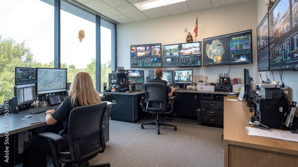 Modern Control Room with Technology and Monitors Modern Control Room with Technology and Monitors